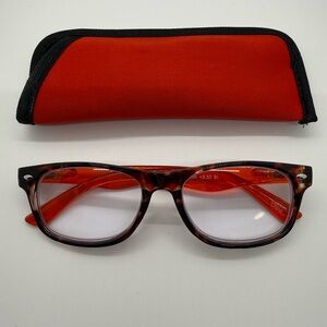 Tortoise Shell Reading Glasses with Red Case +3.50